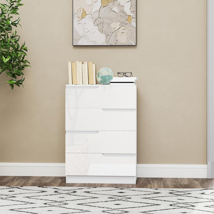 High gloss white dresser with 4 drawers, 60x40x85cm