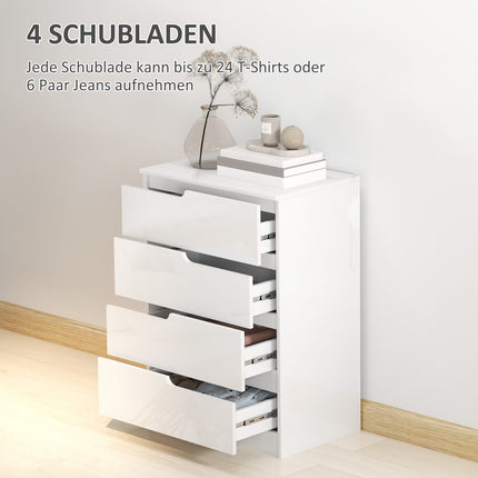 High gloss white dresser with 4 drawers, 60x40x85cm