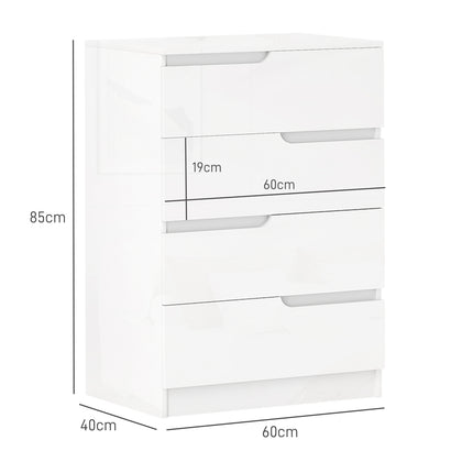 High gloss white dresser with 4 drawers, 60x40x85cm