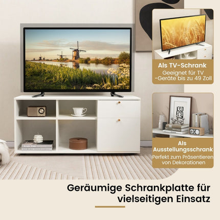 Chest of drawers with 2 drawers & 4 compartments & adjustable feet sideboard TV cabinet white