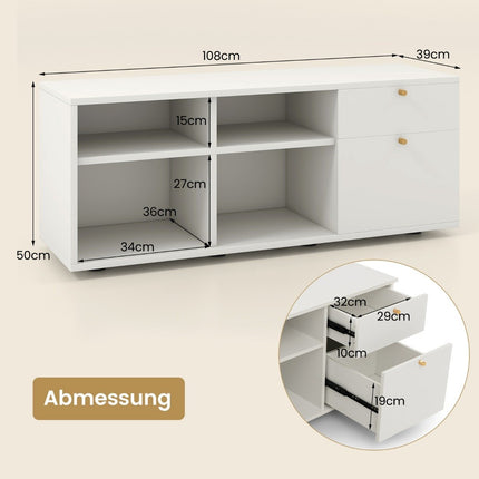 Chest of drawers with 2 drawers & 4 compartments & adjustable feet sideboard TV cabinet white