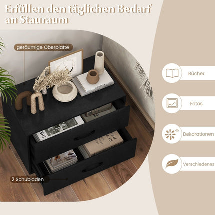 Chest of drawers with 2 drawers, drawer cabinet, stackable, sideboard made of wood, 60 x 34 x 38 cm, black