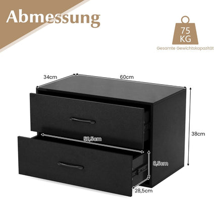 Chest of drawers with 2 drawers, drawer cabinet, stackable, sideboard made of wood, 60 x 34 x 38 cm, black