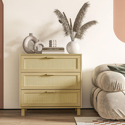 Chest of drawers in rattan look, 3 drawers, anti-tip, 80x40x80cm