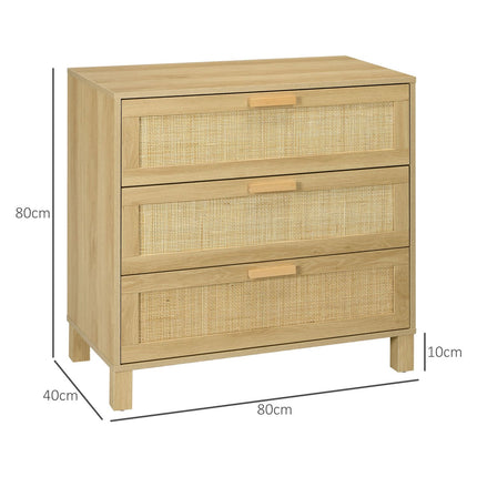 Chest of drawers in rattan look, 3 drawers, anti-tip, 80x40x80cm