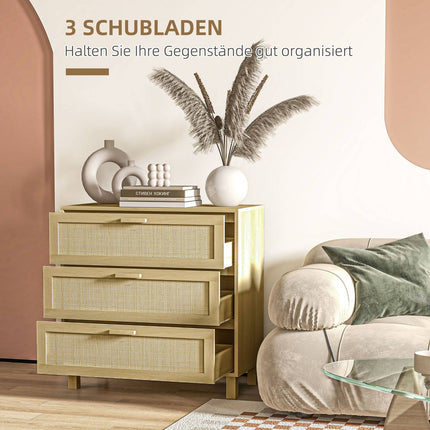Chest of drawers in rattan look, 3 drawers, anti-tip, 80x40x80cm