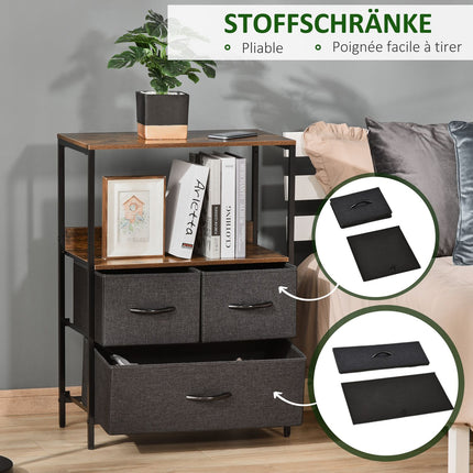 Chest of drawers with 3 drawers made of linen storage cabinet with shelf handles black