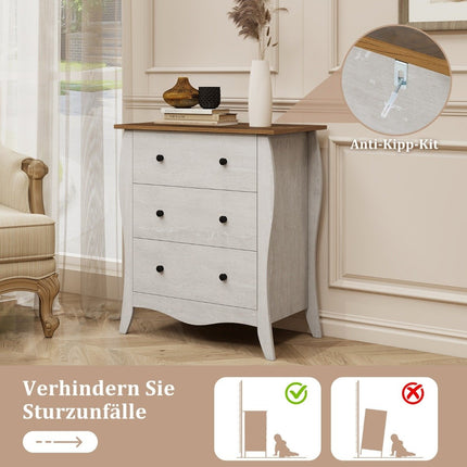 Chest of drawers with 3 folding fabric drawers, country house style sideboard, gray drawer cabinet