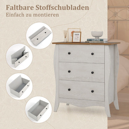 Chest of drawers with 3 folding fabric drawers, country house style sideboard, gray drawer cabinet