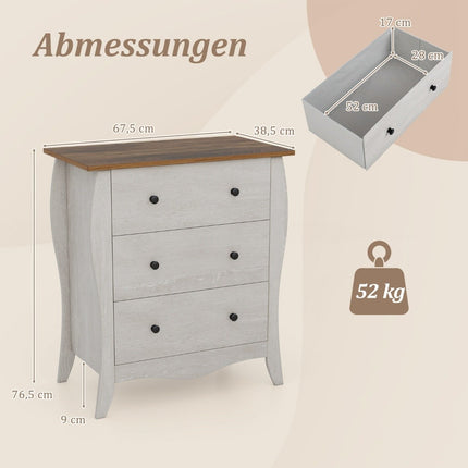 Chest of drawers with 3 folding fabric drawers, country house style sideboard, gray drawer cabinet