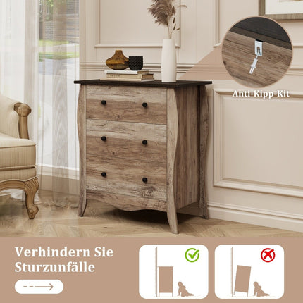 Chest of drawers with 3 folding fabric drawers, sideboard in country house style, drawer cabinet, brown