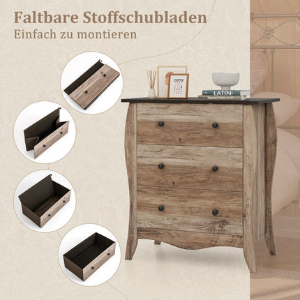 Chest of drawers with 3 folding fabric drawers, sideboard in country house style, drawer cabinet, brown