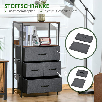 Chest of drawers with 4 drawers made of linen storage cabinet with shelf handles black