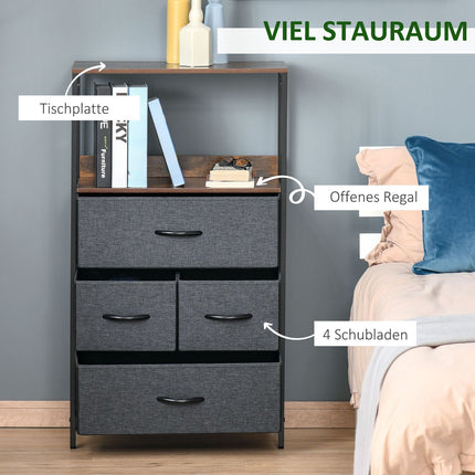 Chest of drawers with 4 drawers made of linen storage cabinet with shelf handles black