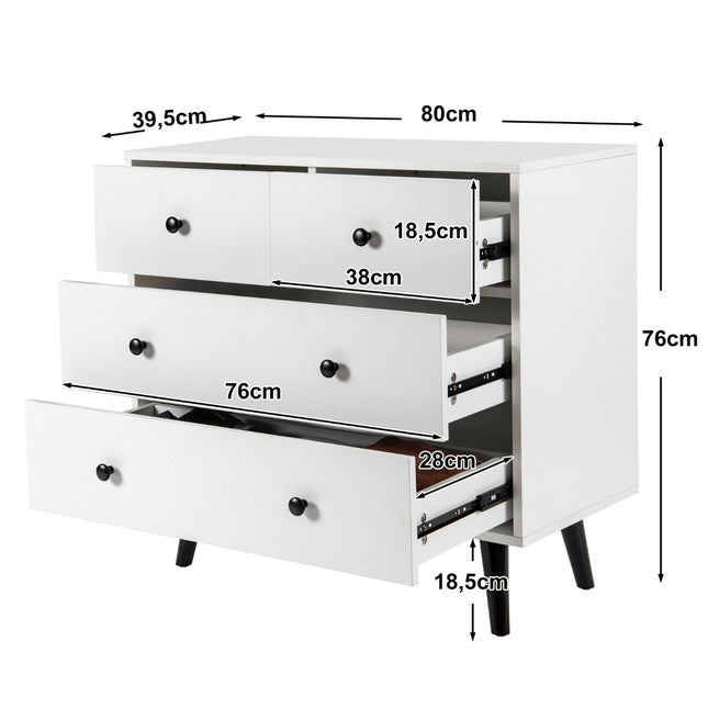 Chest of drawers with 4 drawers, sideboard made of wood, modern storage cabinet, white