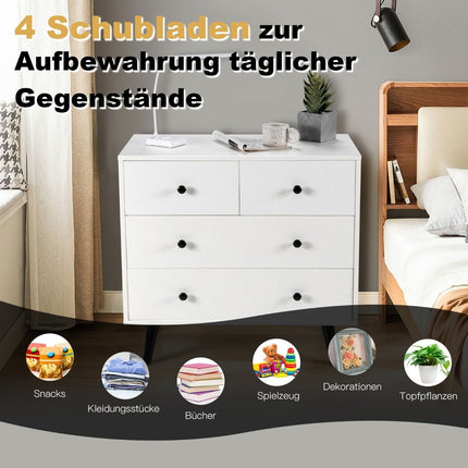Chest of drawers with 4 drawers, sideboard made of wood, modern storage cabinet, white