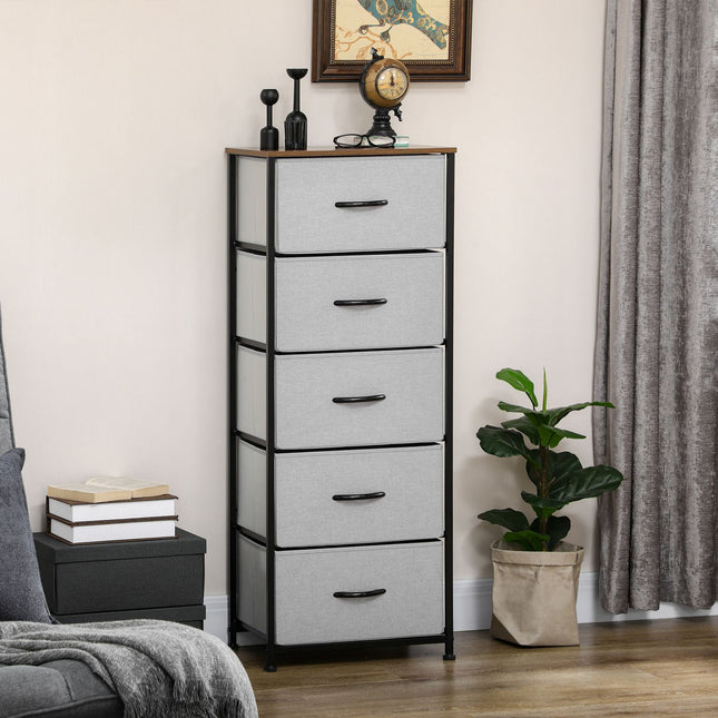 Fabric chest of drawers, modern storage unit with 5 drawers