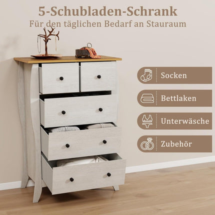 Chest of drawers with 5 folding fabric drawers, country house style sideboard, gray drawer cabinet