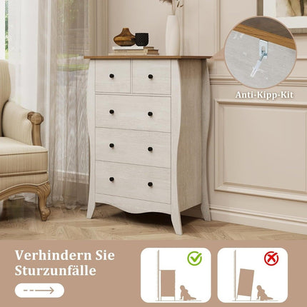 Chest of drawers with 5 folding fabric drawers, country house style sideboard, gray drawer cabinet