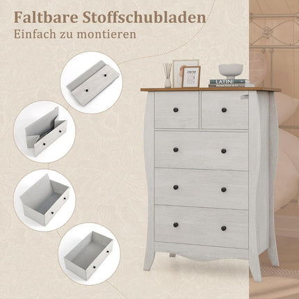 Chest of drawers with 5 folding fabric drawers, country house style sideboard, gray drawer cabinet