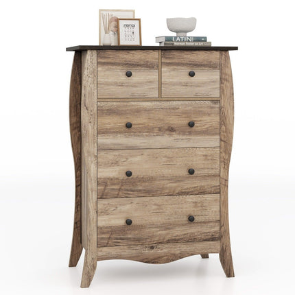 Chest of drawers with 5 folding fabric drawers, sideboard in country house style, drawer cabinet, brown