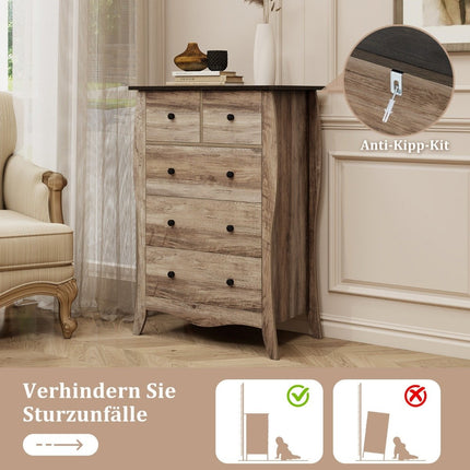Chest of drawers with 5 folding fabric drawers, sideboard in country house style, drawer cabinet, brown