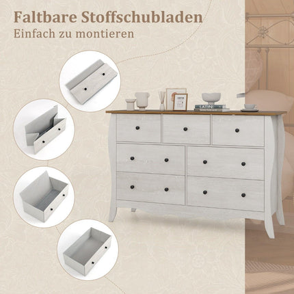 Chest of drawers with 7 folding fabric drawers, sideboard in country house style, wardrobe, grey