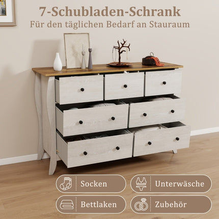 Chest of drawers with 7 folding fabric drawers, sideboard in country house style, wardrobe, grey