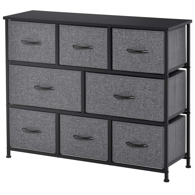 Fabric dresser with 8 drawers, metal frame - dark grey