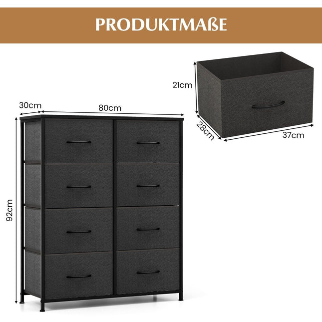 Komoda z 8 szufladami i metalową ramą oraz blatem komoda z tkaniny 80 x 30 x 92 cm szara