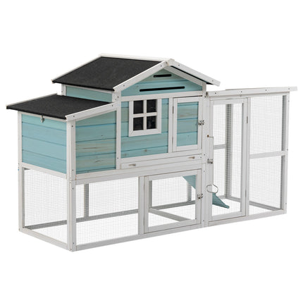 Winter-proof 2-level chicken house with nesting box and ramp