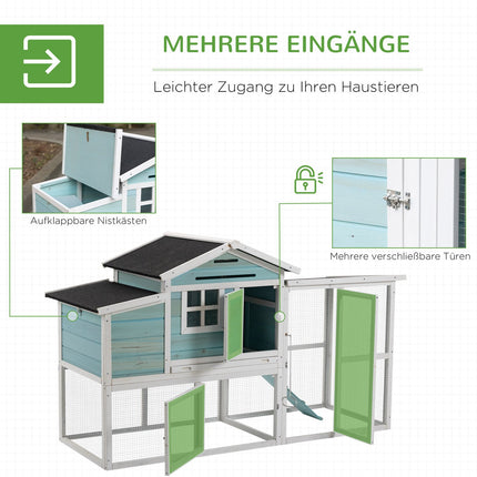 Winter-proof 2-level chicken house with nesting box and ramp