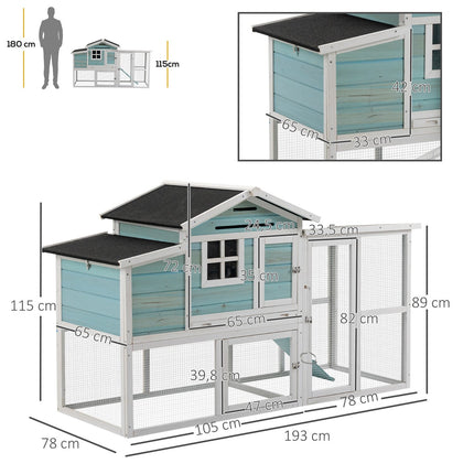 Winter-proof 2-level chicken house with nesting box and ramp