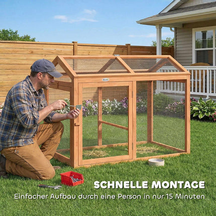 Chicken Coop with Perch, Double Doors, Wood & Metal, 104x70.5x84 cm