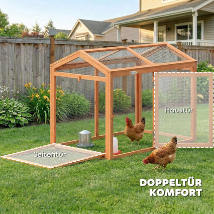 Chicken Coop with Perch, Double Doors, Wood & Metal, 104x70.5x84 cm