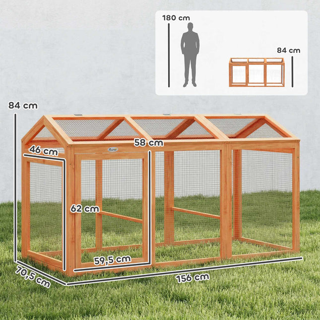 Chicken Coop with Perch, Double Doors, Wood & Metal, 156x70.5x84 cm