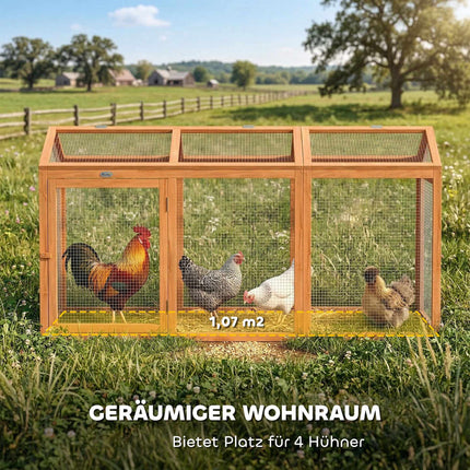 Chicken Coop with Perch, Double Doors, Wood & Metal, 156x70.5x84 cm