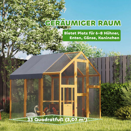 Chicken Coop with Run, 3.07㎡, Waterproof Cover, 6-8 Hens