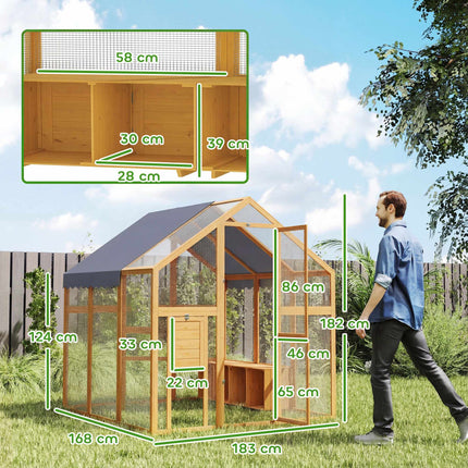 Chicken Coop with Run, 3.07㎡, Waterproof Cover, 6-8 Hens