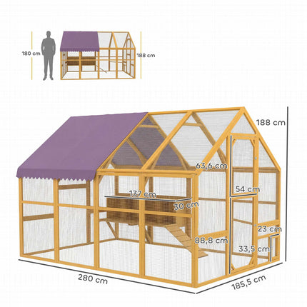 Chicken Coop with Run, 4 Nest Boxes, for 8-12 Hens