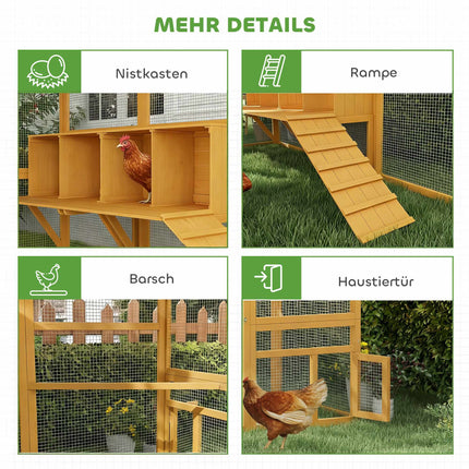 Chicken Coop with Run, 4 Nest Boxes, for 8-12 Hens