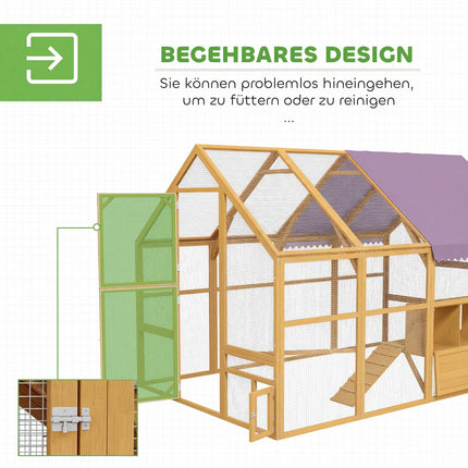 Chicken Coop with Run, 4 Nest Boxes, for 8-12 Hens