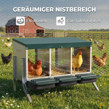 Chicken Nest Box with Ventilation, 3 Compartments, Metal