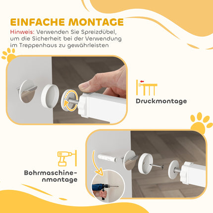 Child Safety Gate, No-Drill, Auto-Close, 76-89x76 cm, White