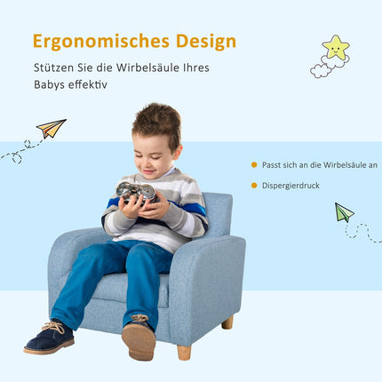 Blue armchair sofa for children with cushion, non-slip feet