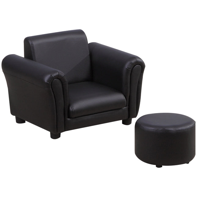 Black armchair for children with footstool - 3-7 years, 54x42x41cm