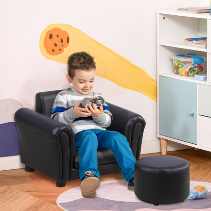 Black armchair for children with footstool - 3-7 years, 54x42x41cm