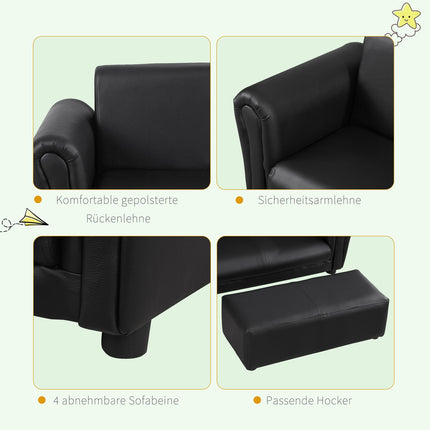 Children's black armchair & footstool Set - Comfortable 83cm