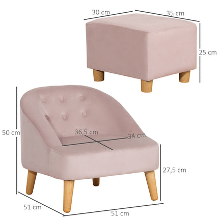 Children's velvet armchair with footstool - Pink, comfortable