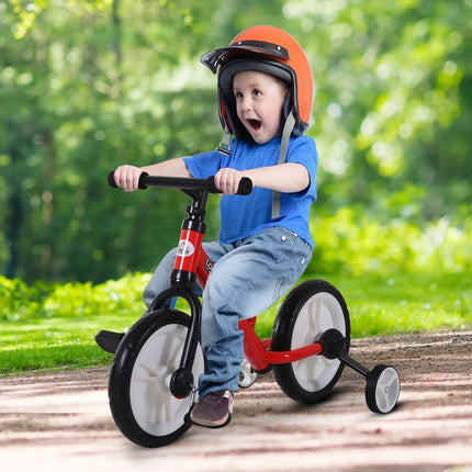 Balance bike for children with training wheels, 2-5 years, red